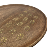 Holzteller Deko Teller Kerzenteller rund 22 o 30 cm Blattmuster braun Mangoholz dekobrett