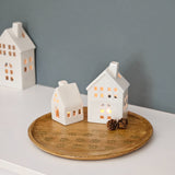 Holzteller Deko Teller Kerzenteller rund 22 o 30 cm Blattmuster braun Mangoholz dekobrett