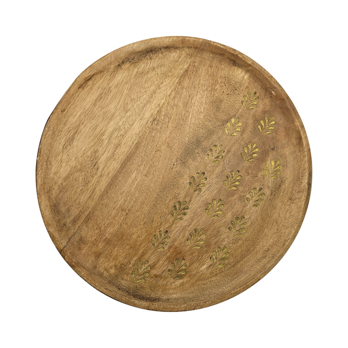 Holzteller Deko Teller Kerzenteller rund 22 o 30 cm Blattmuster braun Mangoholz dekobrett