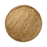 Holzteller Deko Teller Kerzenteller rund 22 o 30 cm Blattmuster braun Mangoholz dekobrett
