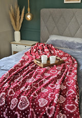 Kuscheldecke Decke Tagesdecke Herzen 150x200 cm Creme Grau Beige Rot Wohndecke