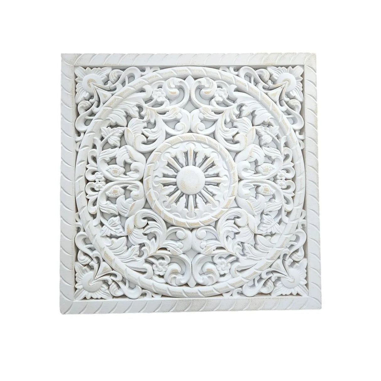 Wandornament Holz weiß 40 x 40 cm shabby Landhaus Ornament Holzornament Holzbild