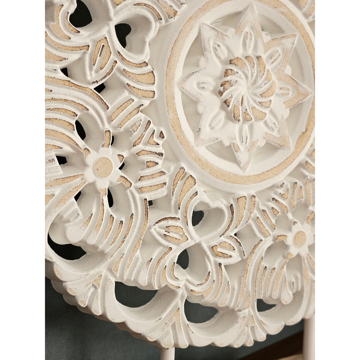 Ornament mit Sockel Aufsteller Holzbild Schabby Vintage Blumenmuster Rund Ø 23cm