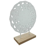 Ornament mit Sockel Aufsteller Holzbild Schabby Vintage Blumenmuster Rund Ø 23cm