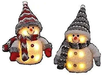 2x Schneemann mit LED bunter Schal & Mütze Höhe ca. 20 cm Beleuchtung warmweiß