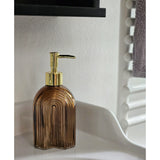 Seifenspender Retro braun beige gold Glas Pumpkopf Flüssigseifenspender 19 cm