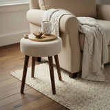 Hocker Fußhocker Polsterhocker Cord Holzbeine Sitzhocker rund beige 35x45 cm