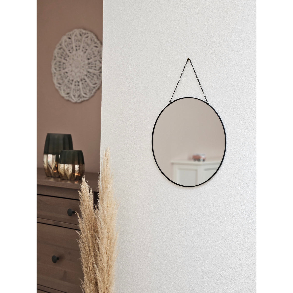 Spiegel rund 30 cm Wandspiegel Metall schwarz Glas Schminkspiegel Dekospiegel