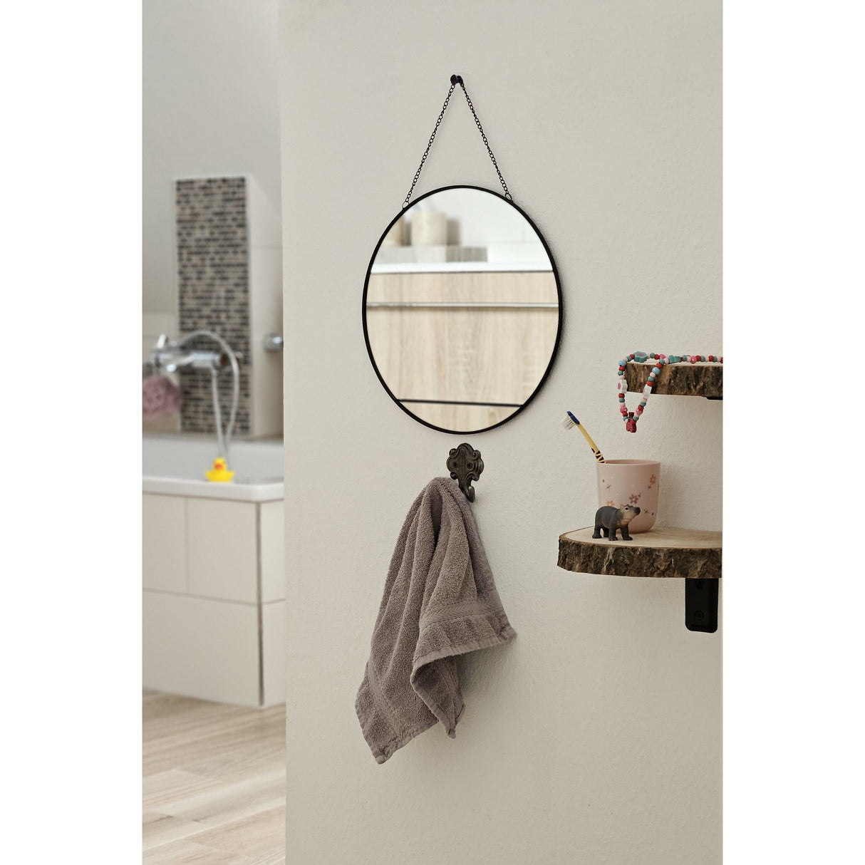 Spiegel rund 30 cm Wandspiegel Metall schwarz Glas Schminkspiegel Dekospiegel