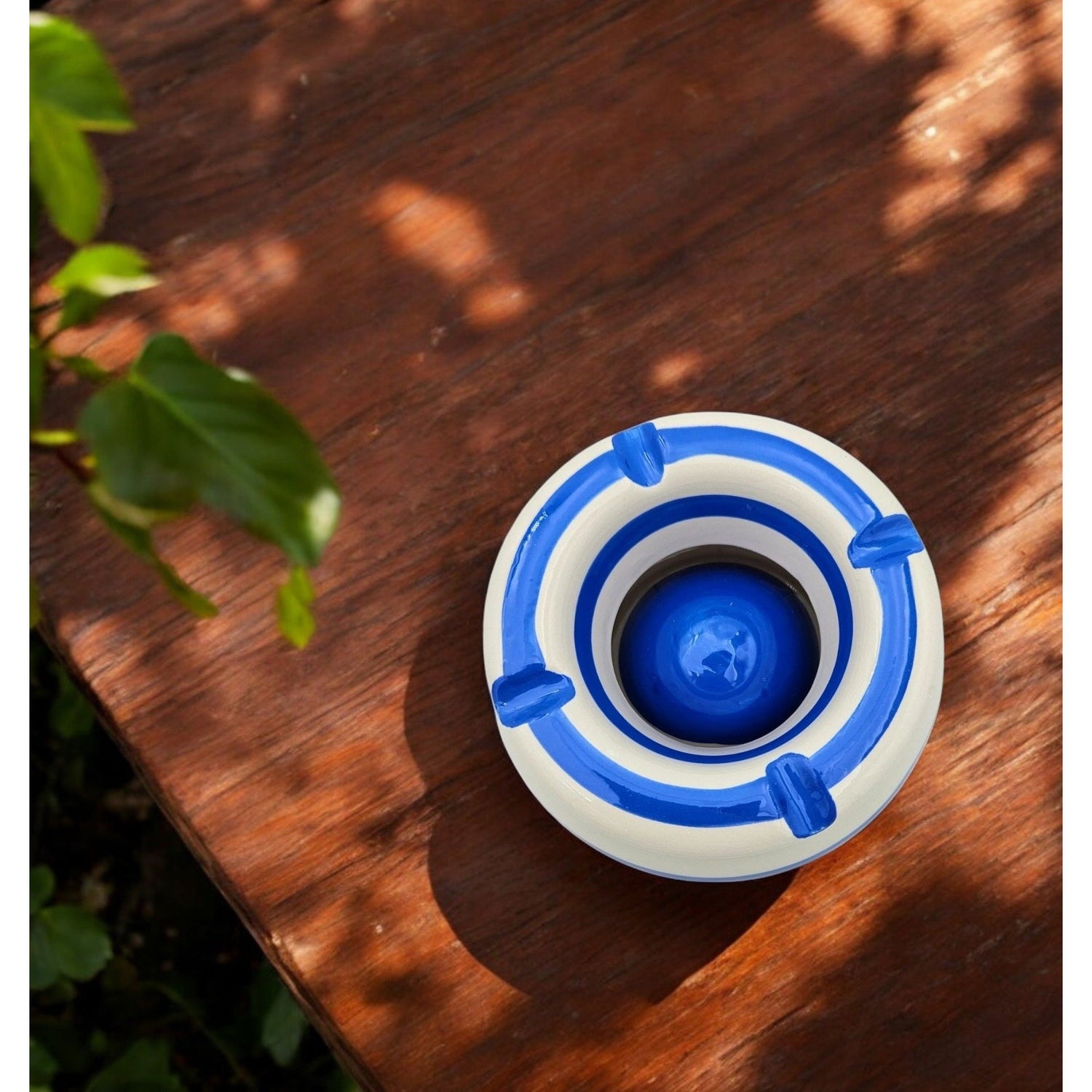 Sturmaschenbecher Mykonos M / XXL 23 cm Maritim blau weiß Aschenbecher gestreift