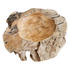 Dekoschale Naturschale Teak Holz rund Ø 50 cm Schale braun massiv stabil Obstschale XL - Holzschale