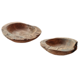 Dekoschale 2er Set Teakschale Aufbewahrung rund 15 cm Wurzelholz Massiv
