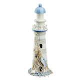 Leuchtturm Holz blau weiß Deko m. Muscheln & Netz Dekoration Strand Meer Maritim