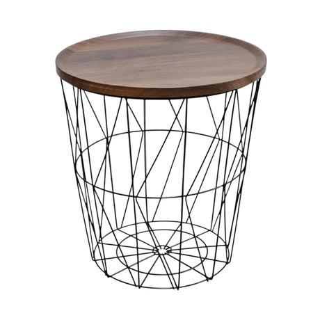 Beistelltisch Couchtisch Stauraumtisch Metalltisch mit Holzplatte Nussbaum schwarz 37x39 - Beistelltisch