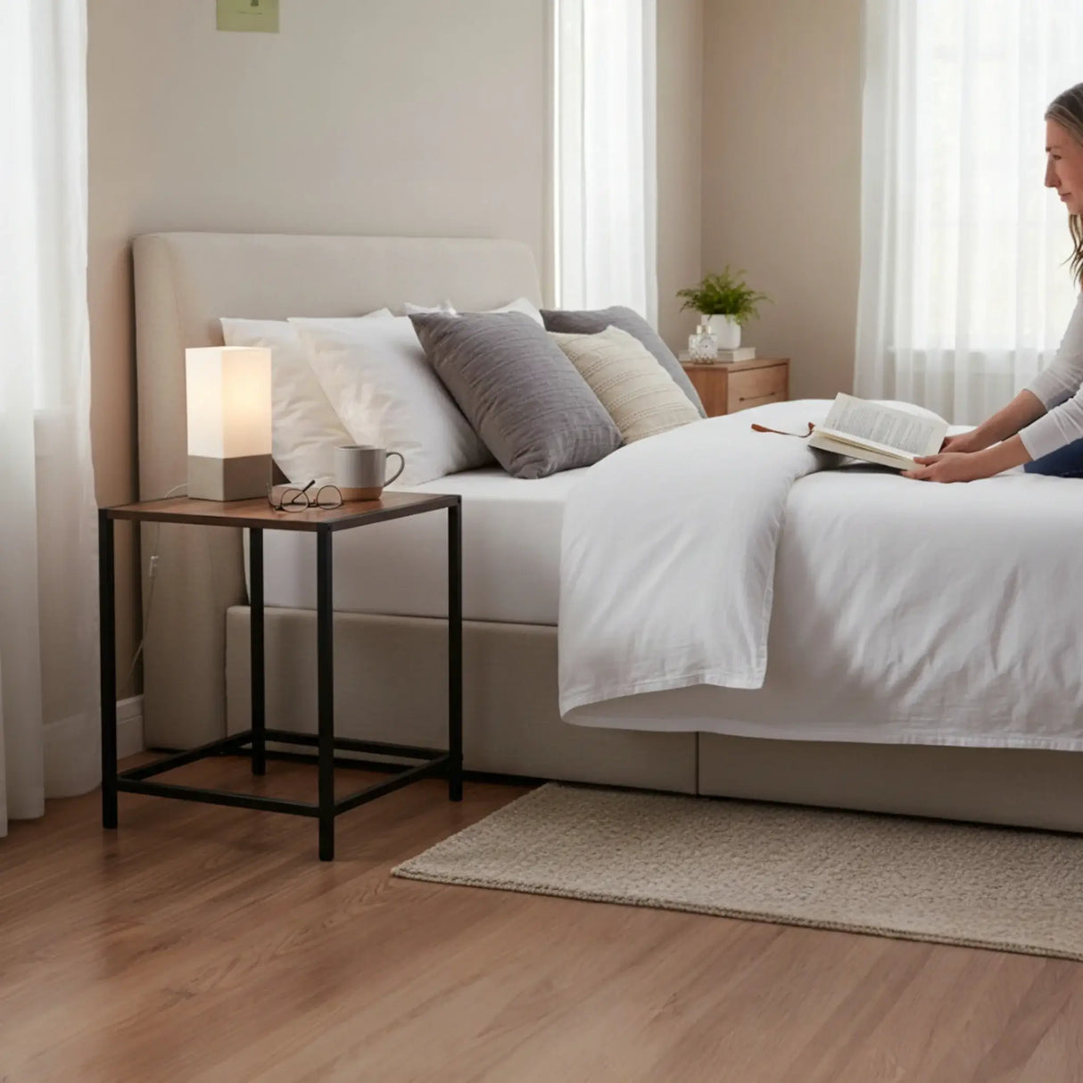 Beistelltisch Metall Holz Couchtisch Kaffeetisch Tisch Nachttisch schwarz Indoor - Beistelltisch