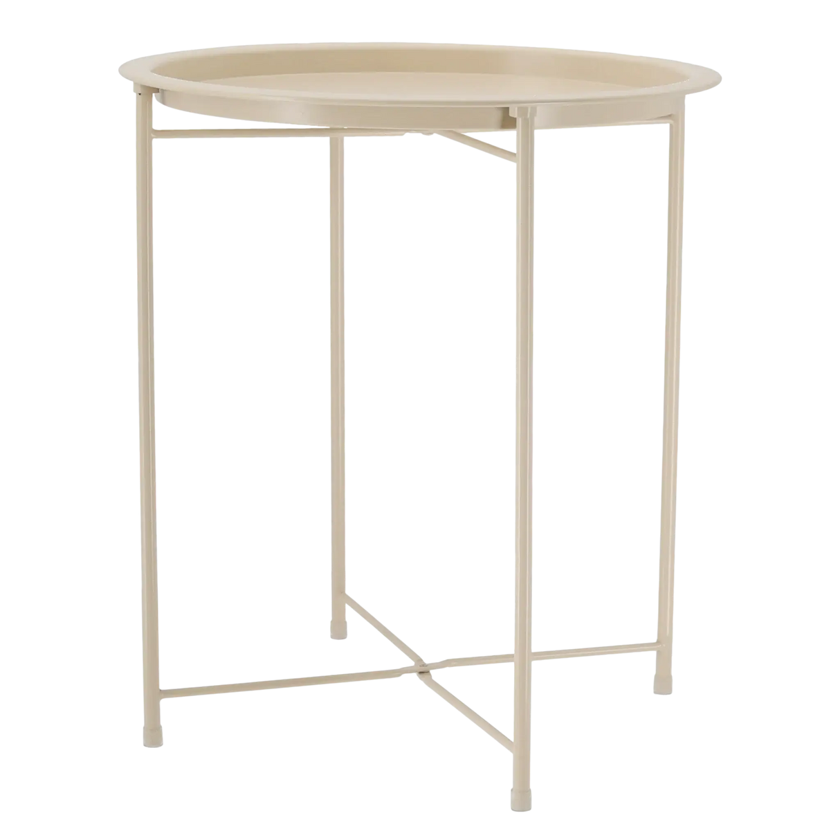 Beistelltisch Metalltisch beige rund 37x42 cm mit Tablett Tisch Ablagefläche Couchtisch - Beistelltisch