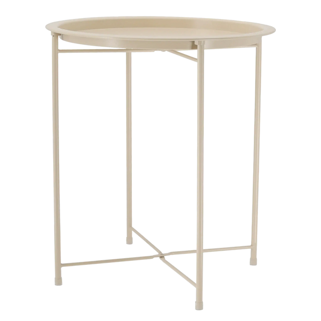 Beistelltisch Metalltisch beige rund 37x42 cm mit Tablett Tisch Ablagefläche Couchtisch - Beistelltisch