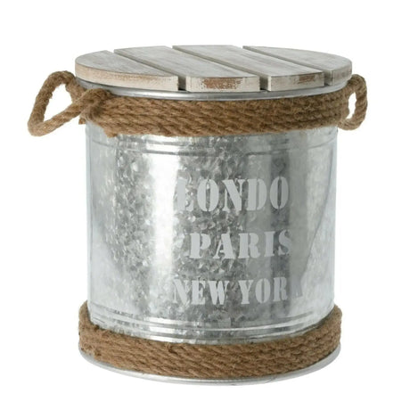 Beistelltisch mit Stauraum Metall Holz Hocker Tonne Industrie Ø 30 x Höhe 32 cm - Beistelltisch