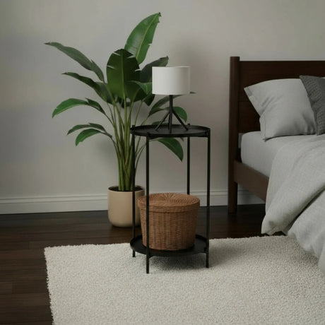 Beistelltisch rund Couchtisch Telefontisch 28x48 cm schwarz creme weiß - Beistelltisch