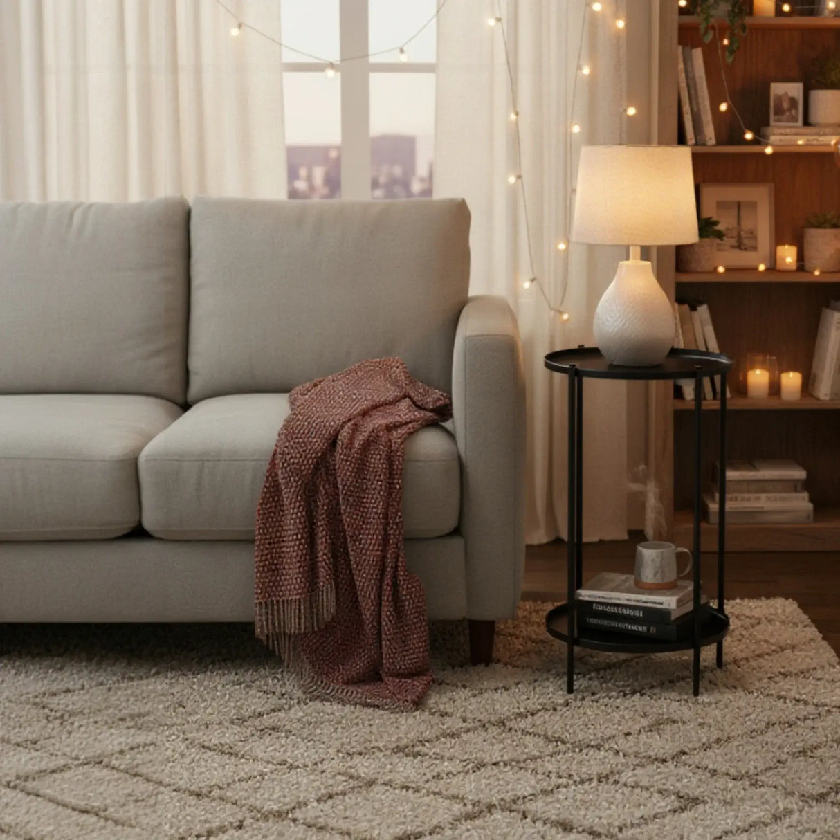 Beistelltisch rund Couchtisch Telefontisch 28x48 cm schwarz creme weiß - Beistelltisch