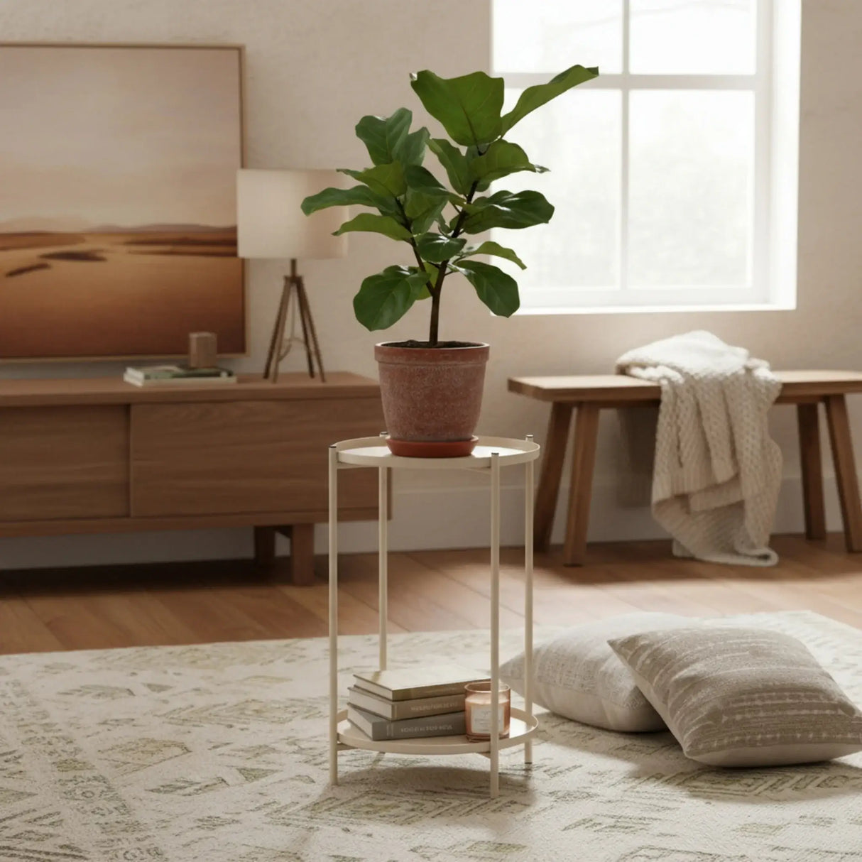 Beistelltisch rund Couchtisch Telefontisch 28x48 cm schwarz creme weiß - Beistelltisch