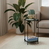 Beistelltisch rund Couchtisch Telefontisch 28x48 cm schwarz creme weiß - Beistelltisch