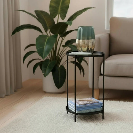 Beistelltisch rund Couchtisch Telefontisch 28x48 cm schwarz creme weiß - Beistelltisch