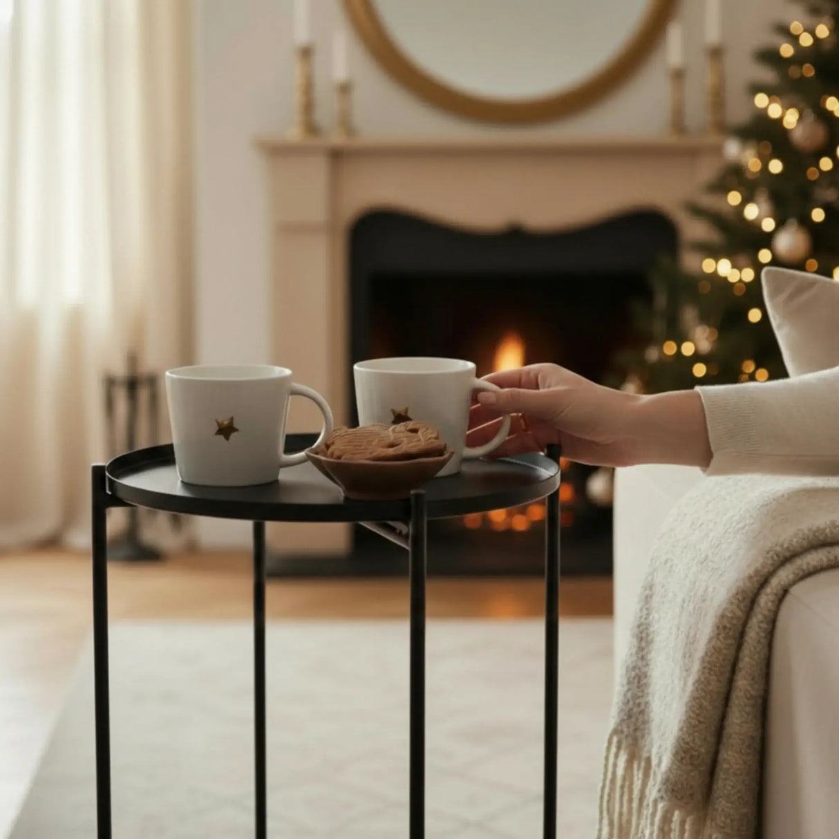 Beistelltisch rund Couchtisch Telefontisch 28x48 cm schwarz creme weiß - Beistelltisch