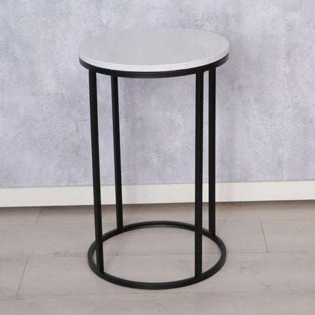 Beistelltisch schwarz mit weißer Marmorplatte Steinplatte Marmor Couchtisch rund 55 cm - Beistelltisch
