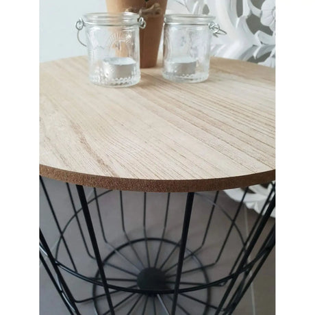 Beistelltisch Tisch mit Stauraum Ø 39 cm H=41 cm Metall/Holz Nachttisch Schwarz - Beistelltisch