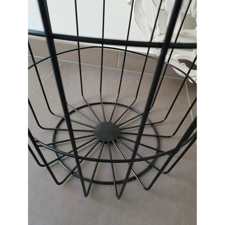 Beistelltisch Tisch mit Stauraum Ø 39 cm H=41 cm Metall/Holz Nachttisch Schwarz - Beistelltisch