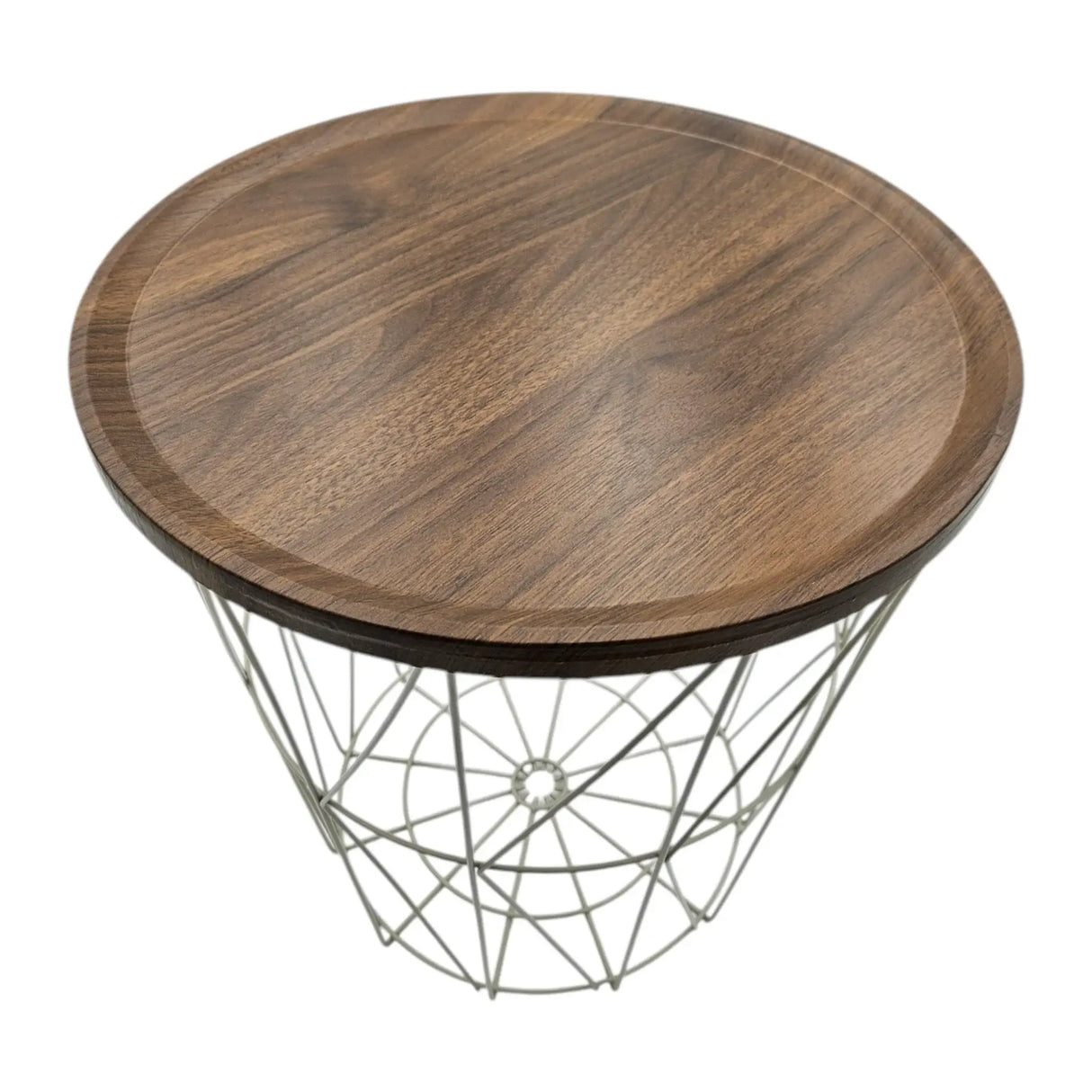 Beistelltisch warmes grau Nussbaum Rund Couchtisch 37x40 cm Metall Holz - Beistelltisch