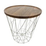 Beistelltisch warmes grau Nussbaum Rund Couchtisch 37x40 cm Metall Holz - Beistelltisch