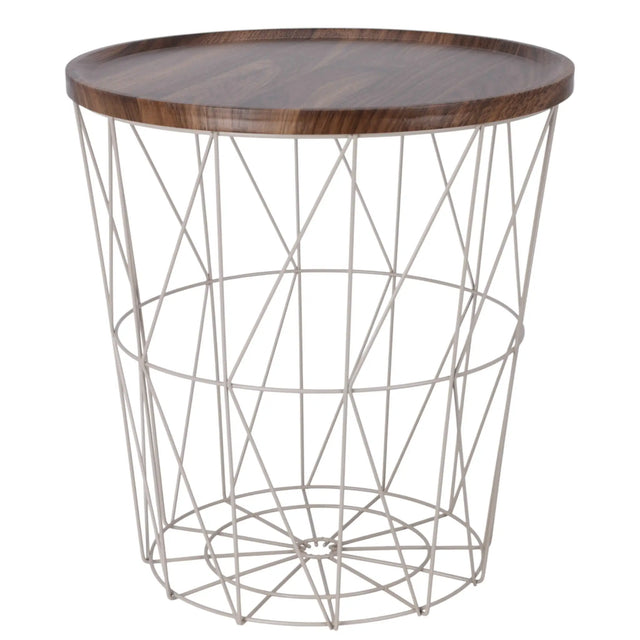 Beistelltisch warmes grau Nussbaum Rund Couchtisch 37x40 cm Metall Holz - Beistelltisch