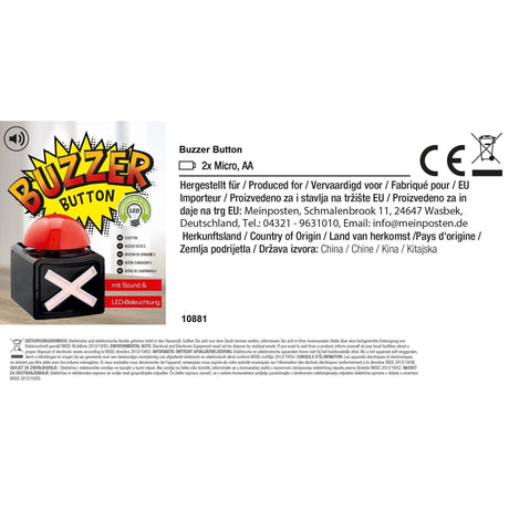 Buzzer mit Sound XL Button Alarmknopf Licht Quiz Quizspiel Party Spieleabend Duell - Buzzer