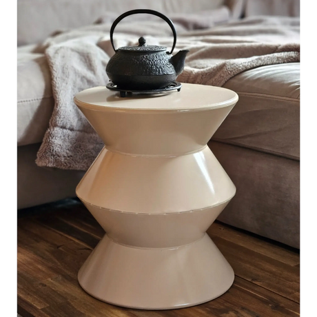 Couchtisch Beistelltisch beige 37x30 Retro Metalltisch rund kleiner Tisch B-Ware - Beistelltisch