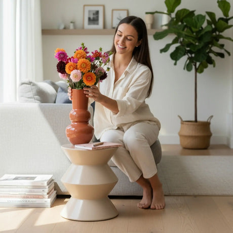 Couchtisch Beistelltisch beige 37x30 Retro Metalltisch rund kleiner Tisch B-Ware - Beistelltisch