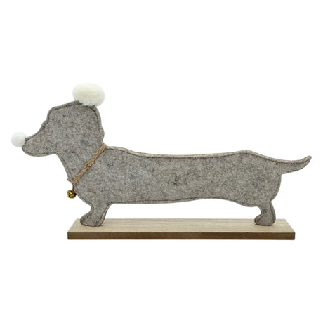 Dackel Filz Dekoration Weihnachten Aufsteller mit Glocke Hund auf Sockel 47 cm - Aufsteller
