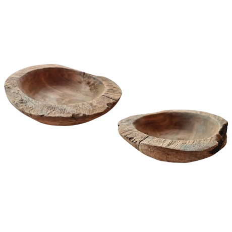 Dekoschale 2er Set Teakschale Aufbewahrung rund 15 cm Wurzelholz Massiv - Dekoschale