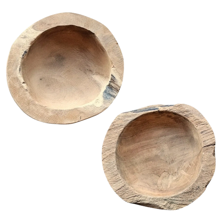 Dekoschale 2er Set Teakschale Aufbewahrung rund 15 cm Wurzelholz Massiv - Dekoschale