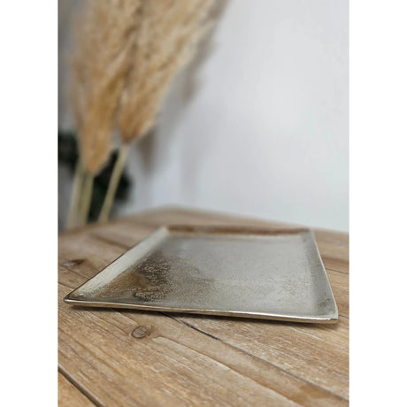Dekoschale Dekoteller Metall Kerzentablett 20x20 cm Tablett Silber Quadratisch - Dekoteller