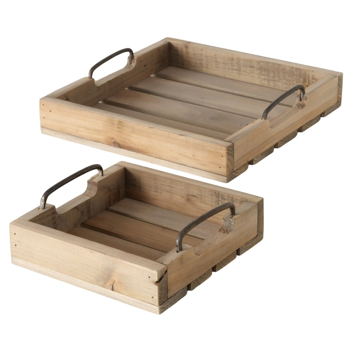 Dekotablett Serviertablett Holztablett braun 30 cm cm Holz Metallgriff dekorativ 2er Set - Dekotablett