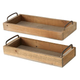 Dekotablett Serviertablett Holztablett braun 38 cm Holz Metallgriff dekorativ 2er Set - Dekotablett