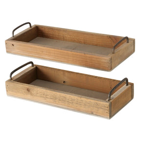 Dekotablett Serviertablett Holztablett braun 38 cm Holz Metallgriff dekorativ 2er Set - Dekotablett