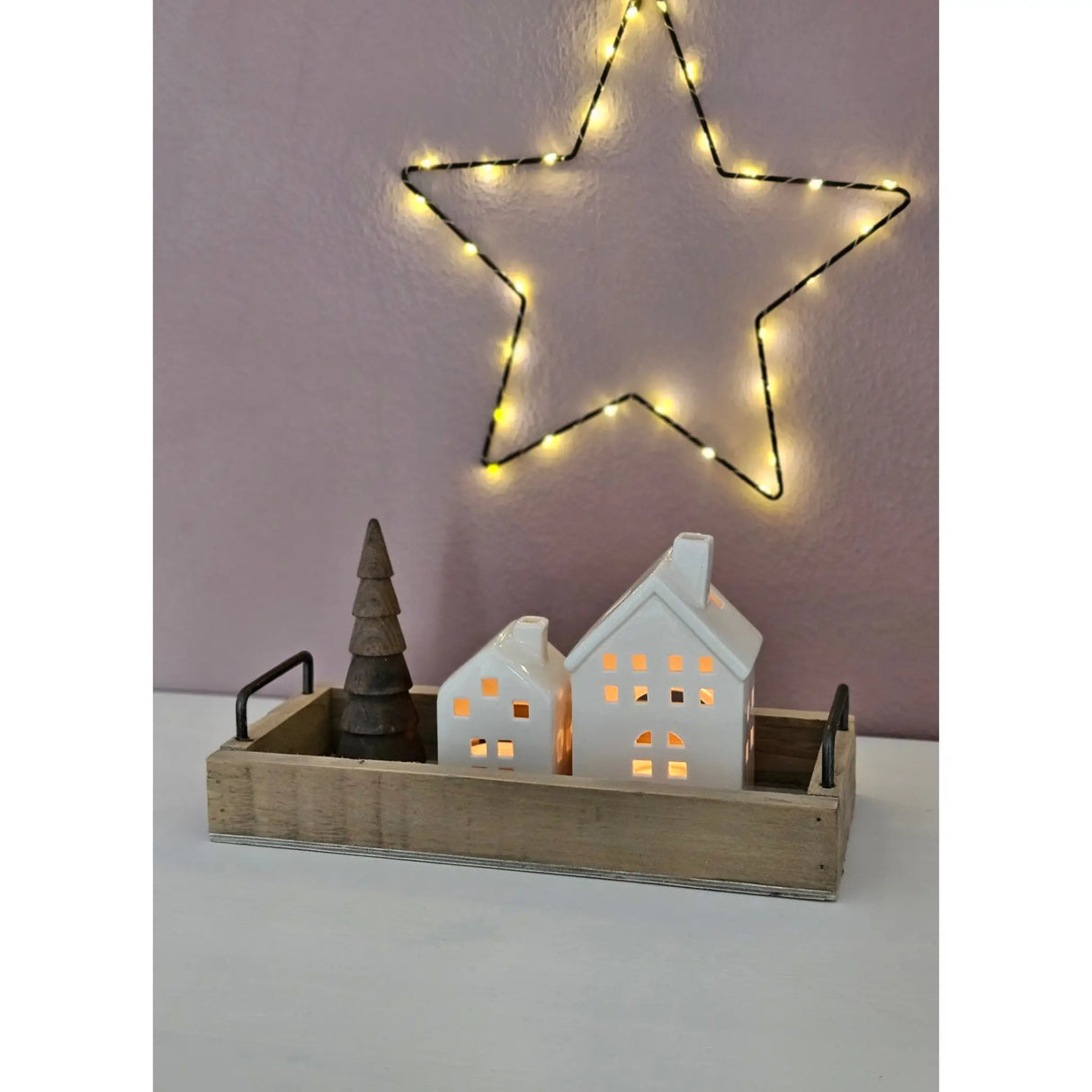 Dekotablett Serviertablett Holztablett braun 38 cm Holz Metallgriff dekorativ 2er Set - Dekotablett