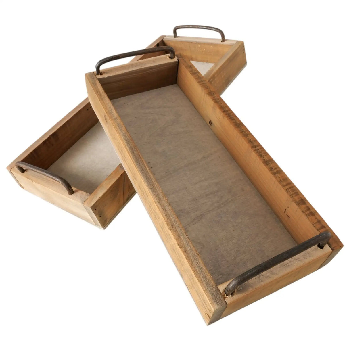 Dekotablett Serviertablett Holztablett braun 38 cm Holz Metallgriff dekorativ 2er Set - Dekotablett