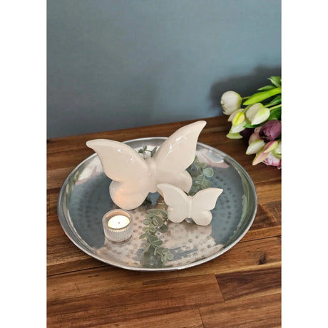 Dekoteller Dekoschale silber Metallschale Hammerschlag Unikat Kerzentablett Kerzenschale - Dekoschale