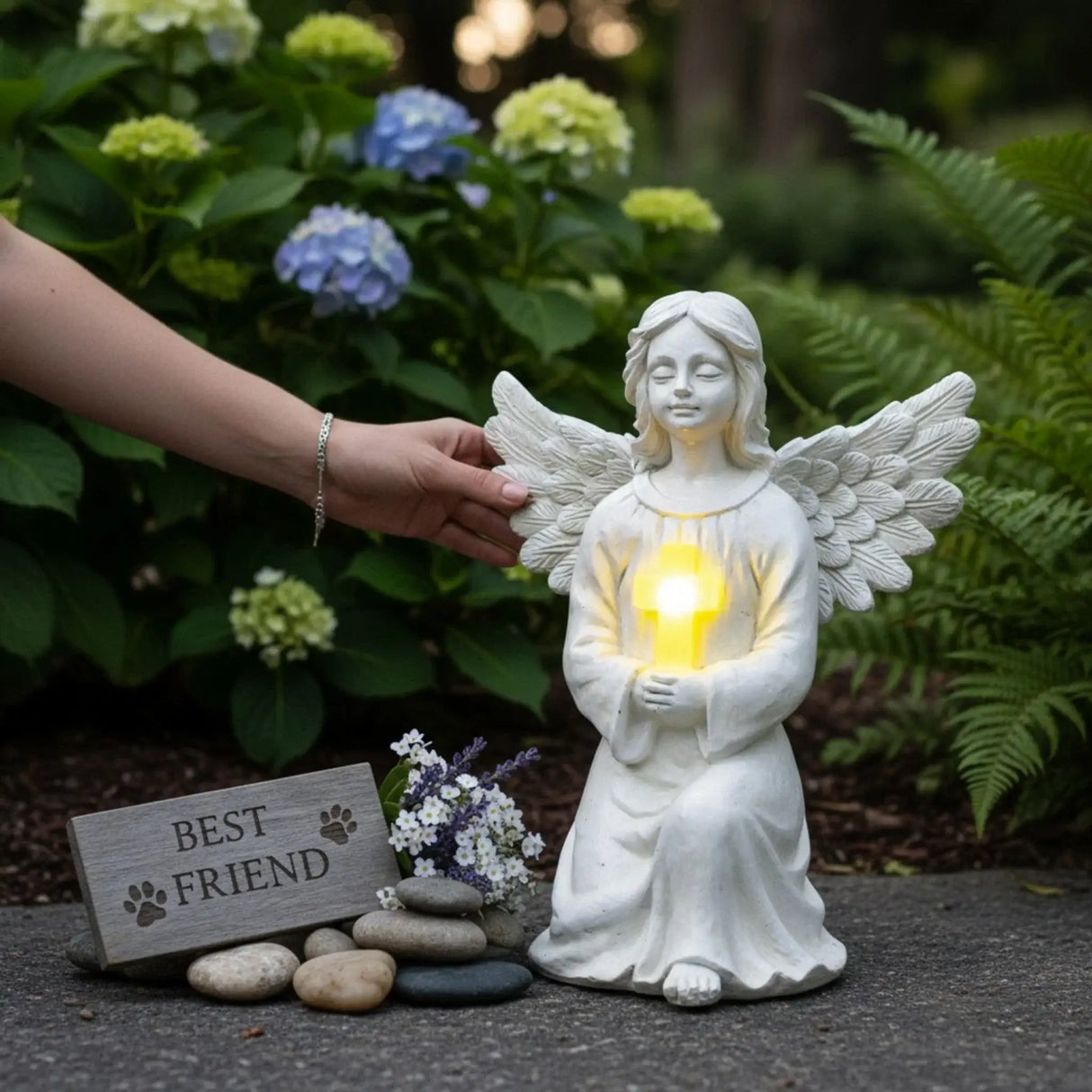 Engel Figur Gartendeko Solar Gartenfiguren Außen LED 22x16 Schutzengel Grab - Solarleuchte