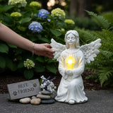 Engel Figur Gartendeko Solar Gartenfiguren Außen LED 22x16 Schutzengel Grab - Solarleuchte