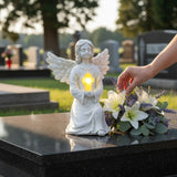 Engel Figur Gartendeko Solar Gartenfiguren Außen LED 22x16 Schutzengel Grab - Solarleuchte
